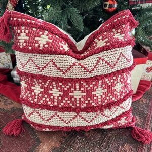 Magnolia Home by Joanna Gaines GLORIA Throw Pillow 18" Sq Loloi‎ Red Xmas Rare A